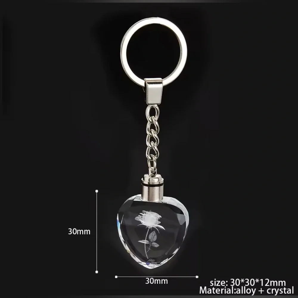 Rose Flower Crystal Heart LED Light Keychain - Red - Picture 5 of 7